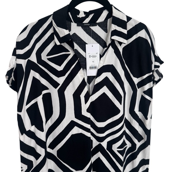 NEW George Geometric Popover Short Sleeve Dress Vacation Resort Coastal Size 10 - Picture 3 of 10